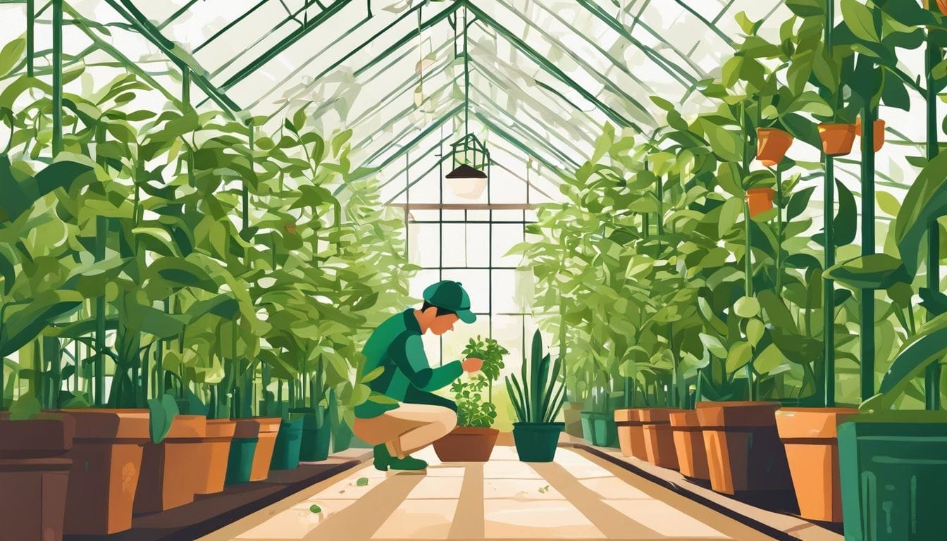 A person caring for thriving jalapeño plants in a greenhouse. A person showing Jalapeño Peppers for thriving jalapeño plants in a greenhouse.