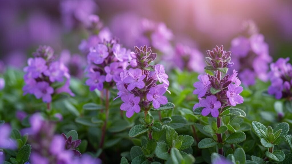Does Fresh Thyme Have Flowers? Exploring the Floral Side of This Herb in 2024 2 Mature fresh thyme plant in full bloom with purple or pink flowers on green stems. does fresh thyme have flowers