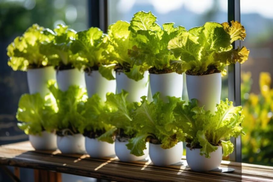 a two row of indoor lettuce plant