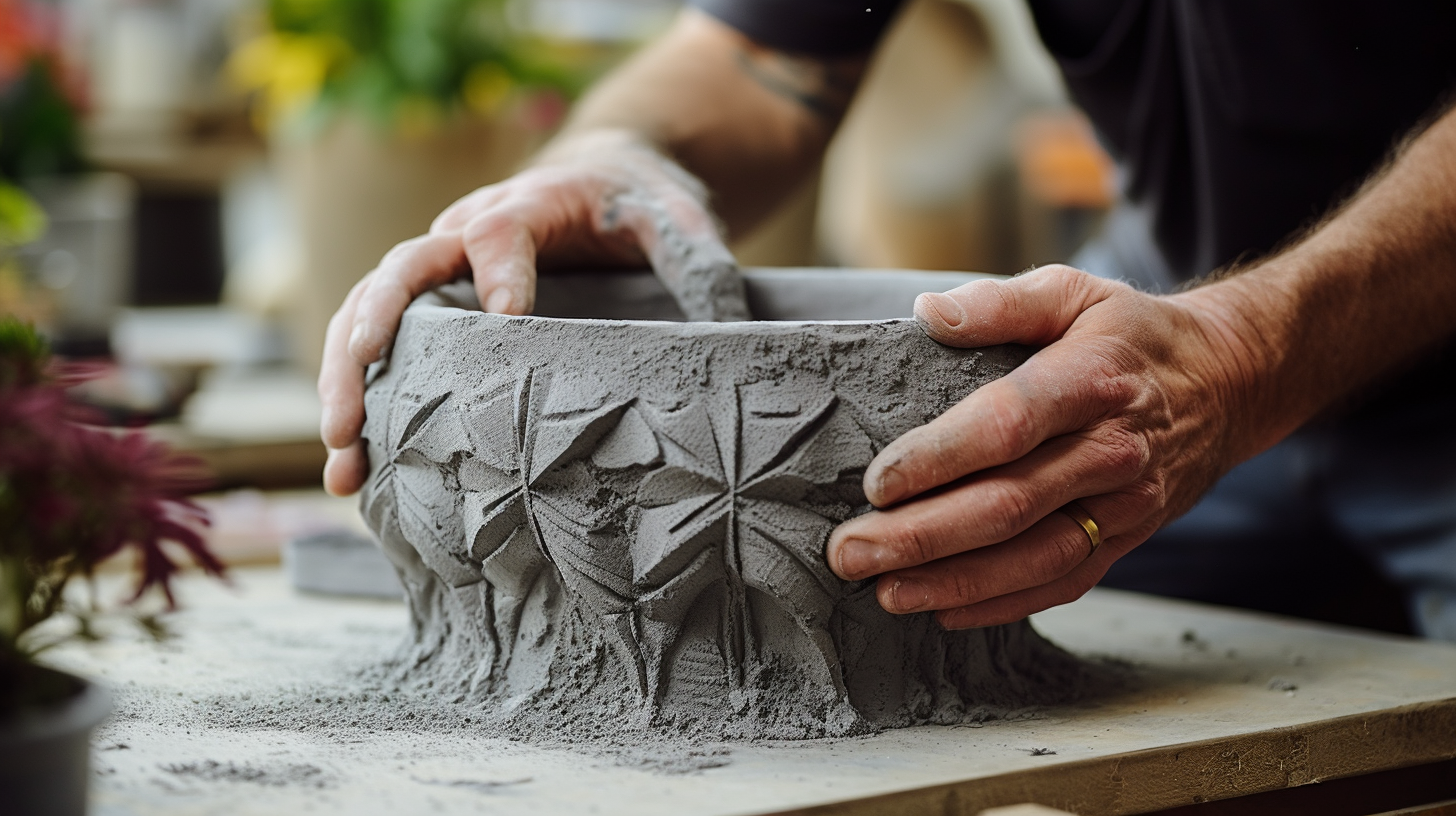 Hands addind touches to a cemented pot