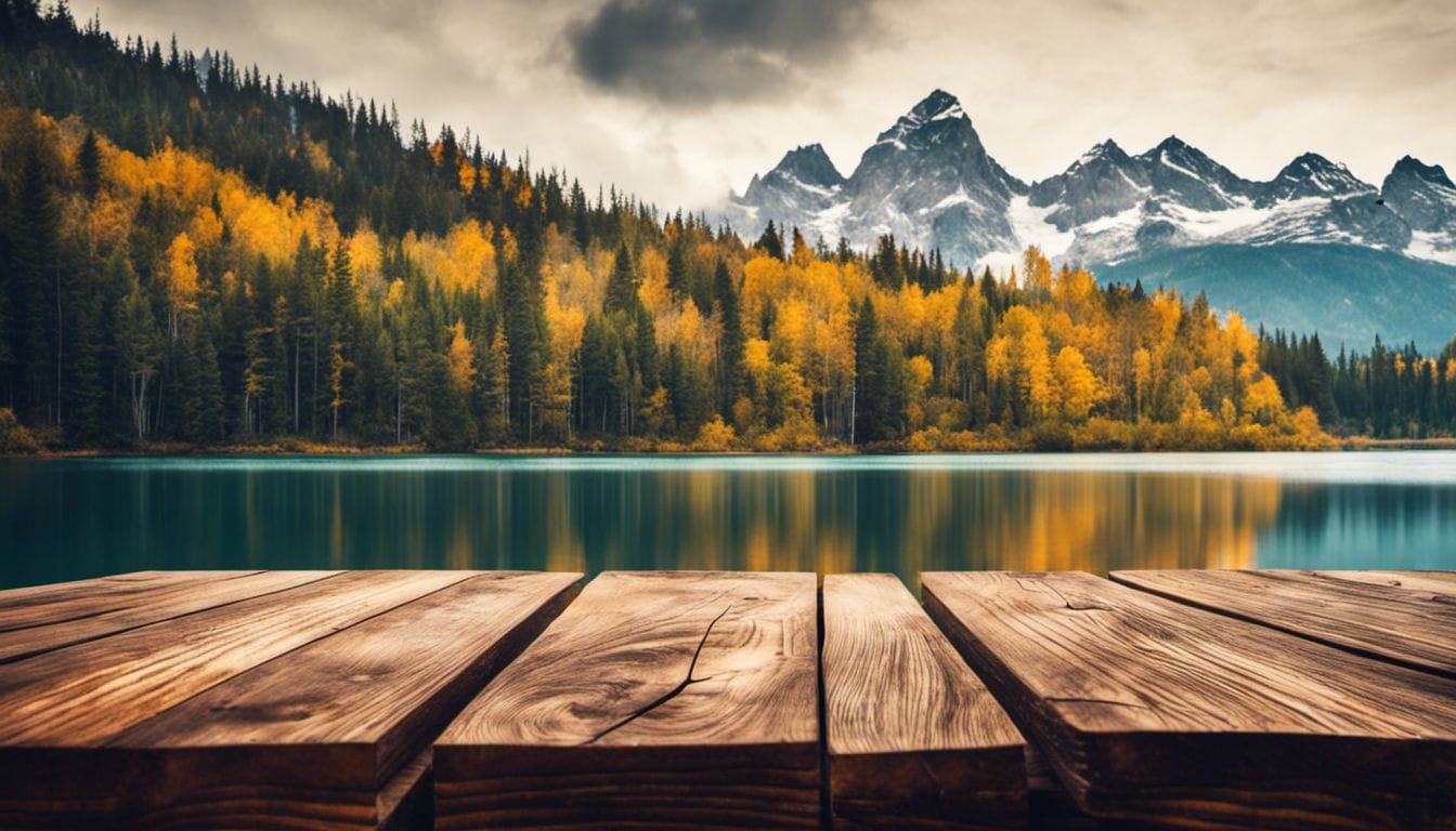 A stack of reclaimed wooden boards surrounded by vibrant nature.