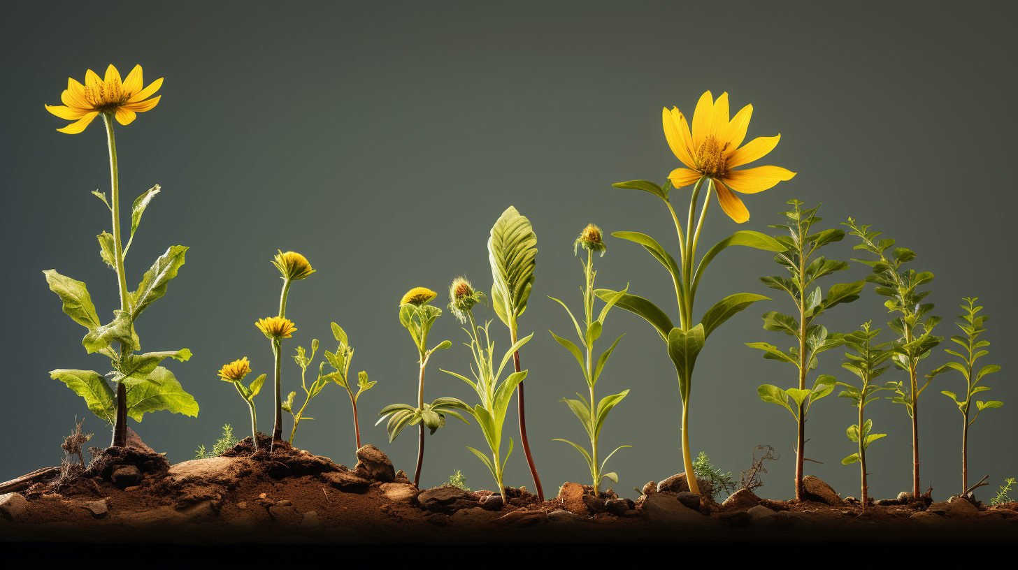 growth stages of a tall weed with yellow flower