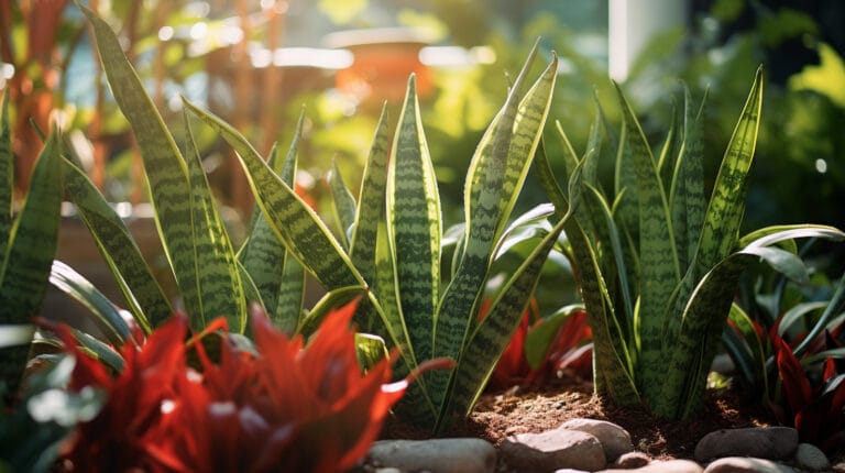 a snake plant in an outdoor garden