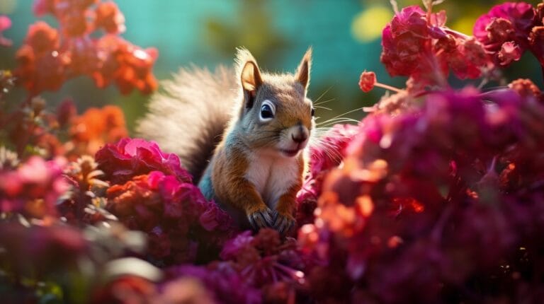 A vibrant garden showcasing squirrel-resistant plants in intricate detail.