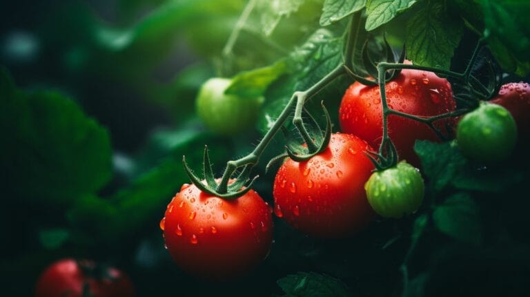 Vibrant tomato plants with ripe red fruits