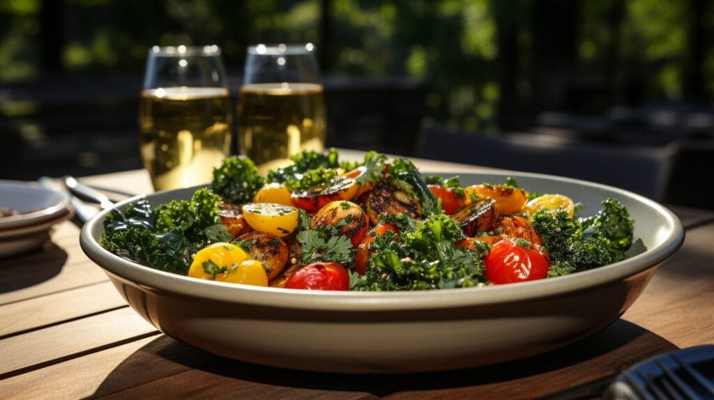 Artistic squash and kale on kitchen counter. Yellow squash and kale recipes.