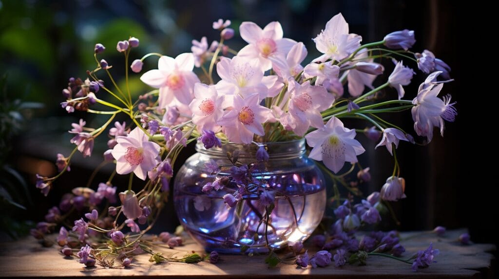 Bouquet of Narcissus and Nigella in 'N' shape.