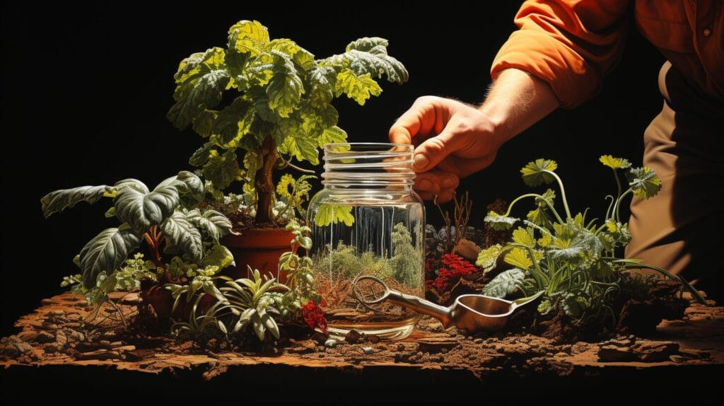 Gardener's hands with tangled roots, healthy plants.