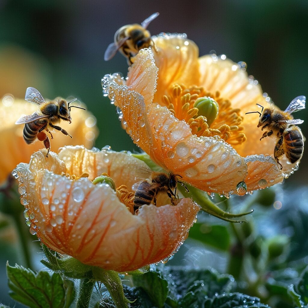 Hand shaking tomato plant for pollination.