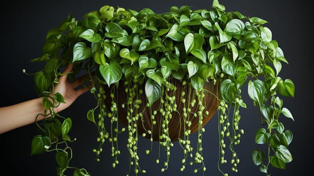 Heart-leaf philodendron in hanging planter.