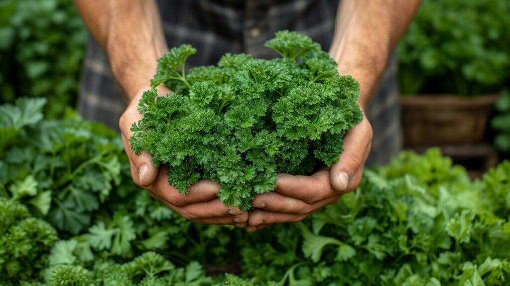 Lush parsley plants thriving in large container with proper drainage.