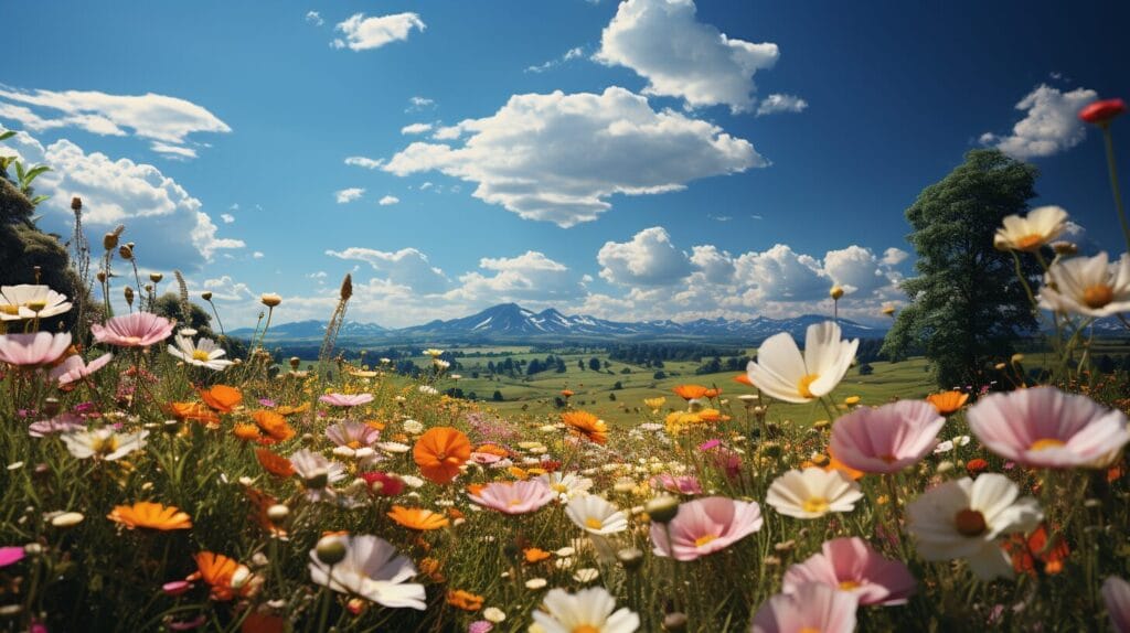 Meadow with Buttercups, Ranunculus, and yellow wildflowers.