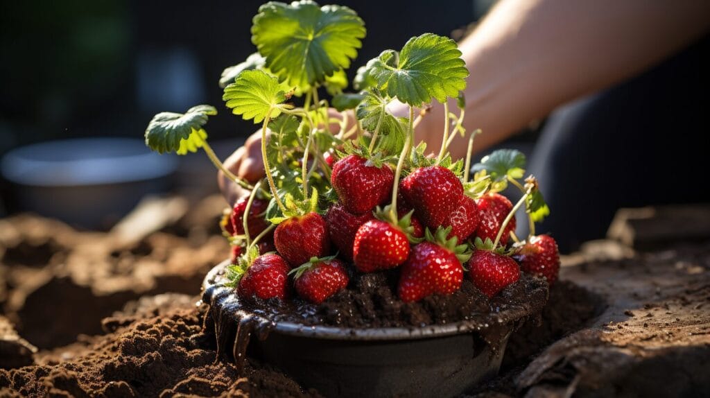 Progression of strawberry growth from bare roots to ripe berries in sunny garden.
When to plant bare root strawberries yearly?