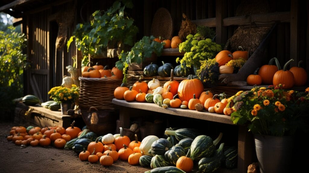 Pumpkin patch showing growth stages.