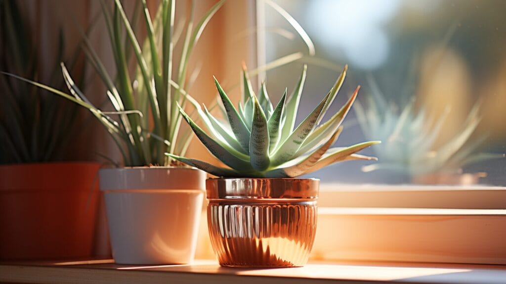 Sunlit room with lush plants on windowsill.