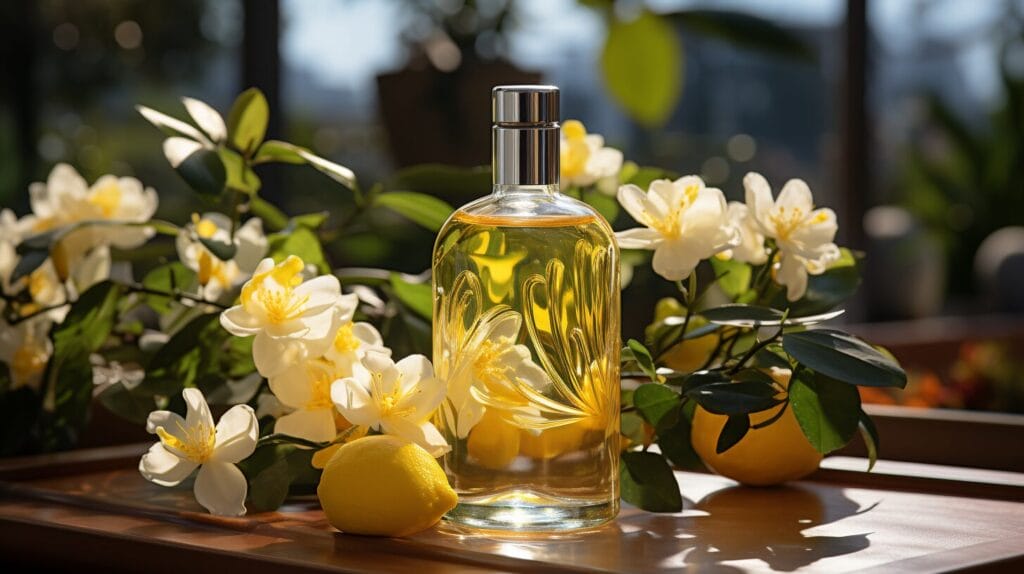 Vibrant gardenia with yellow leaves, vinegar bottle, and watering can.