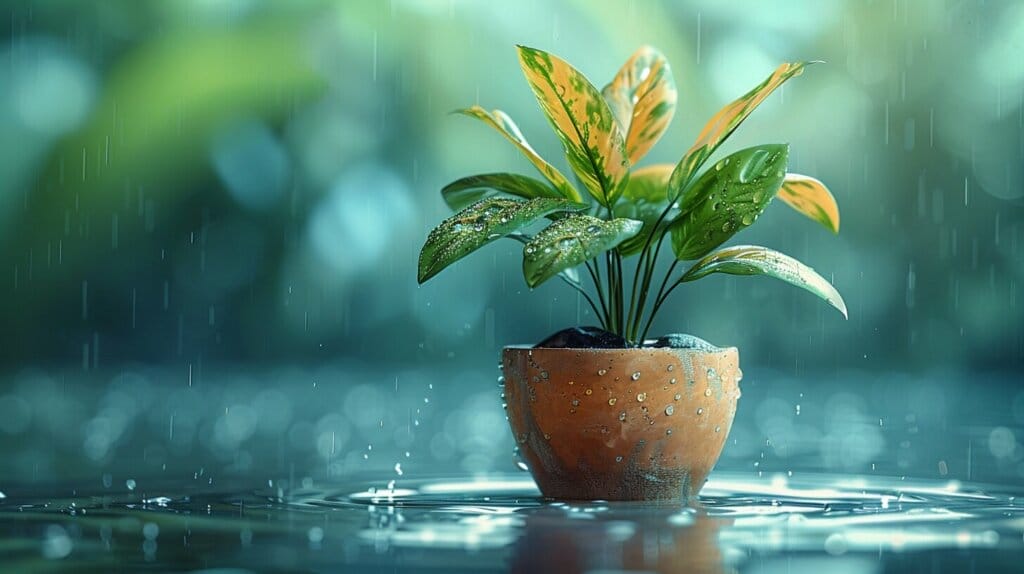 A ZZ plant with yellow leaves being inspected for tiny bugs with a magnifying glass.