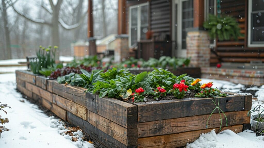 A garden bed under frost cloth, with steps for laying, securing, and removing the cloth. how to cover plants with frost cloth