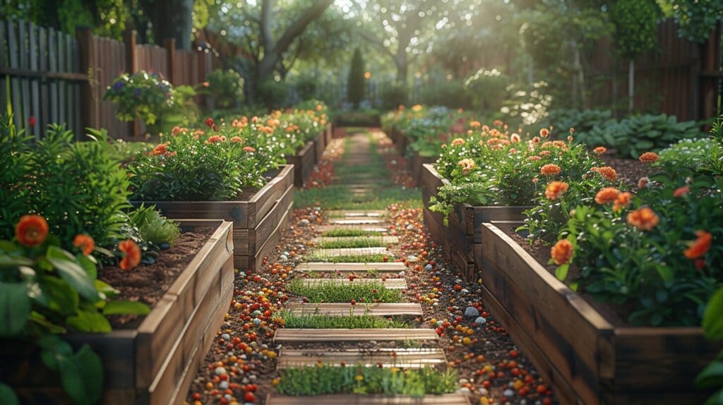 Adding compost to a raised bed garden