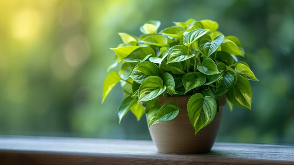 An image displaying the unique, velvety heart-shaped leaves of Satin Pothos, in shades of iridescent green with silver streaks. plant similar to pothos