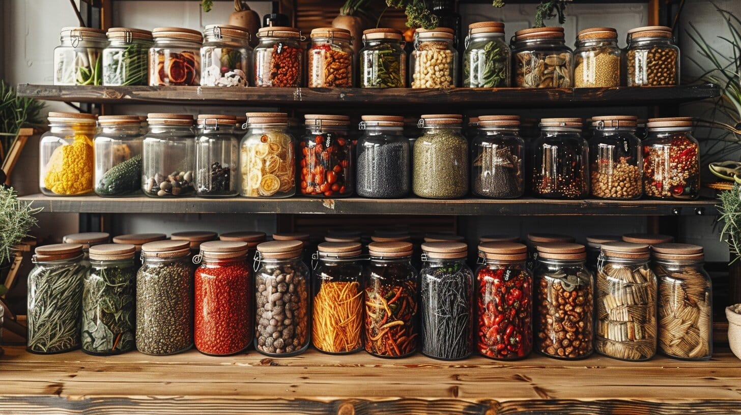 Assorted vegetable seed packets on wooden table with a 2024 calendar in the background.