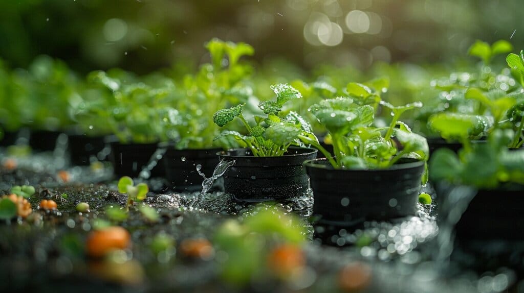 Garden watered by milk jug drip irrigation.