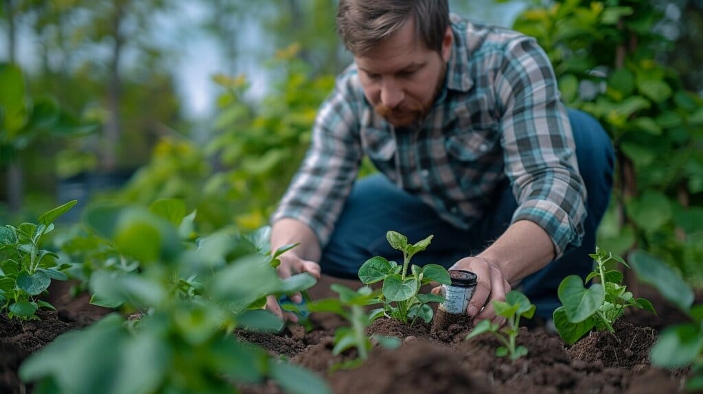 Gardener testing soil in vegetable garden