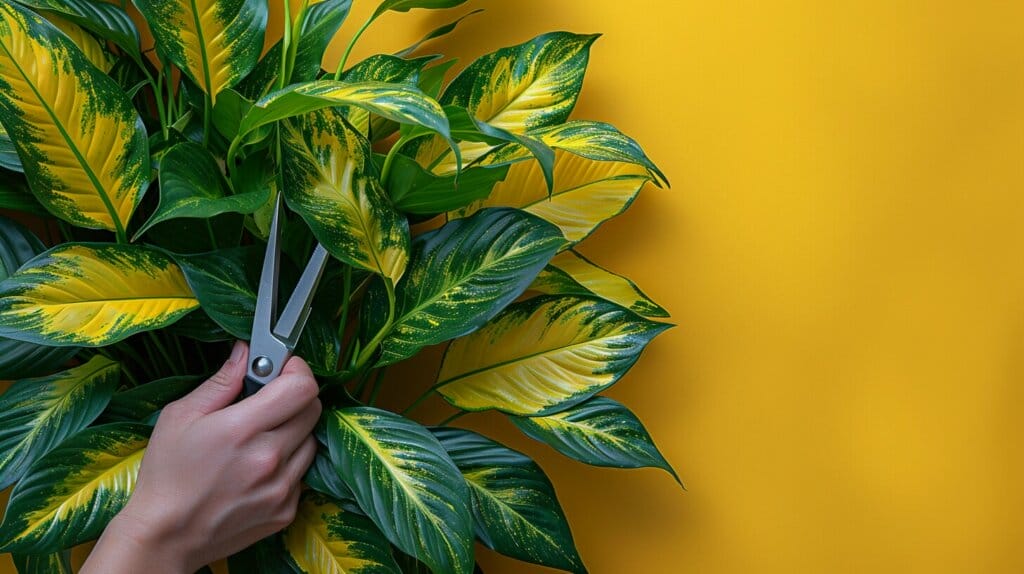 Gardening gloves trimming Peace Lily