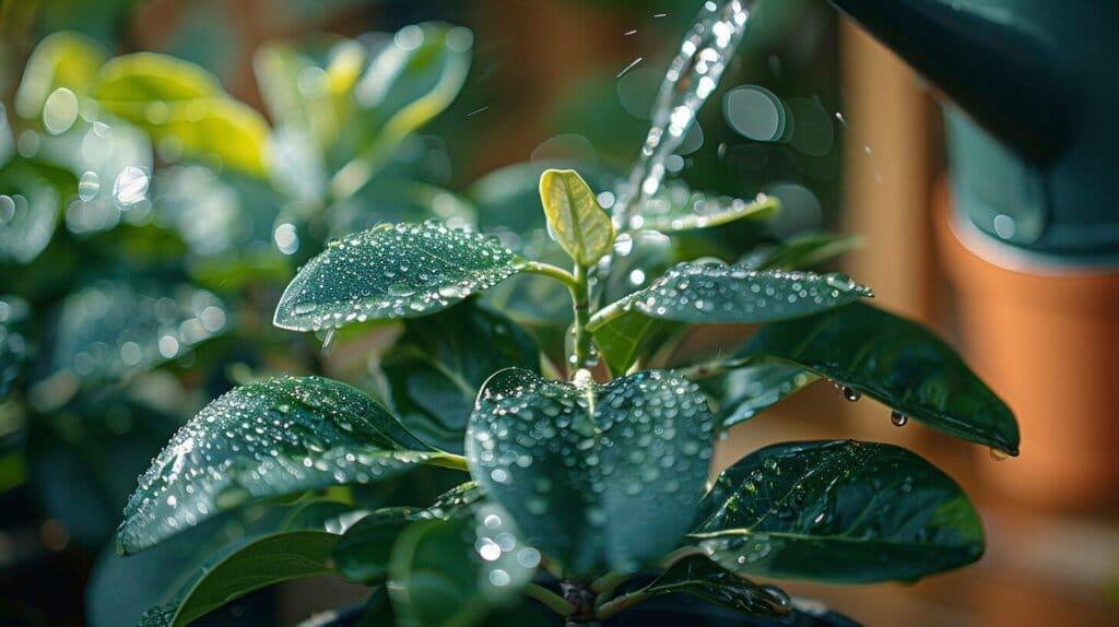 Hands pruning and propagating a Ficus tree indoors.