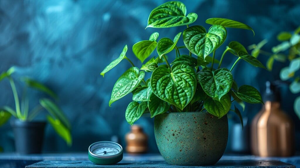 Hands repotting drooping Chinese Money Plant into larger pot.