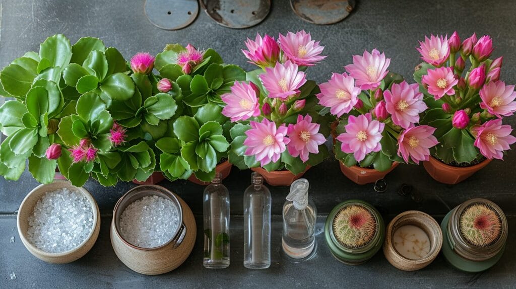 Image showing the process of transferring a water-rooted Christmas cactus into a pot of soil.