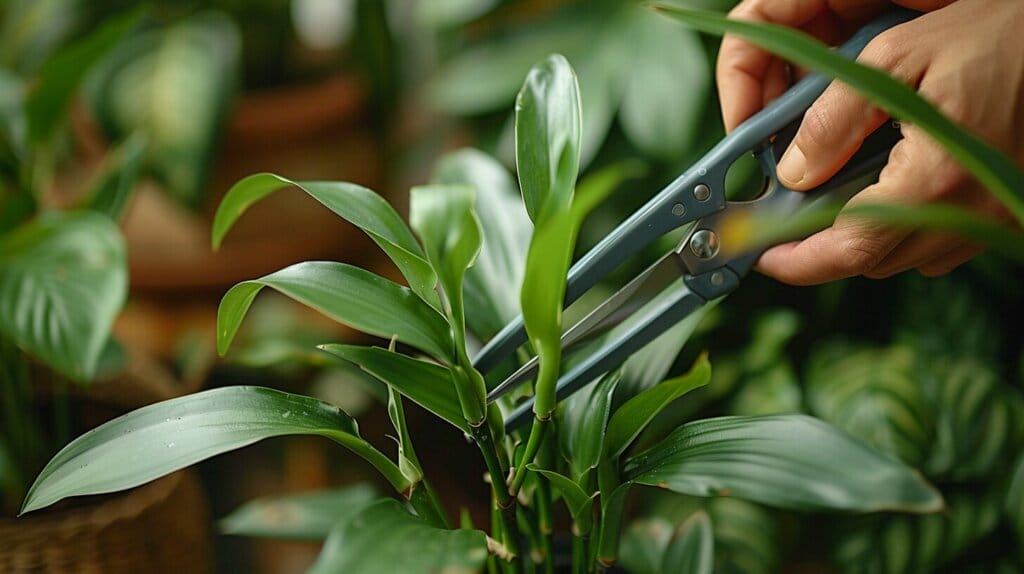 Lucky bamboo post-pruning, clean cuts at an angle.