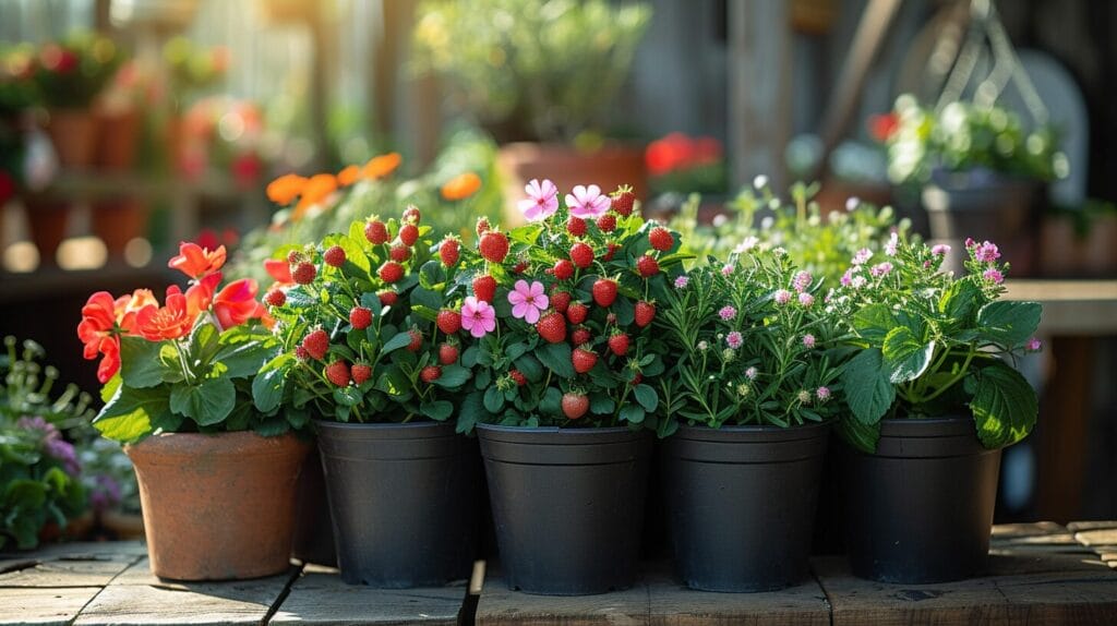 Lush garden highlighting the synergy of rosemary and strawberry plants
