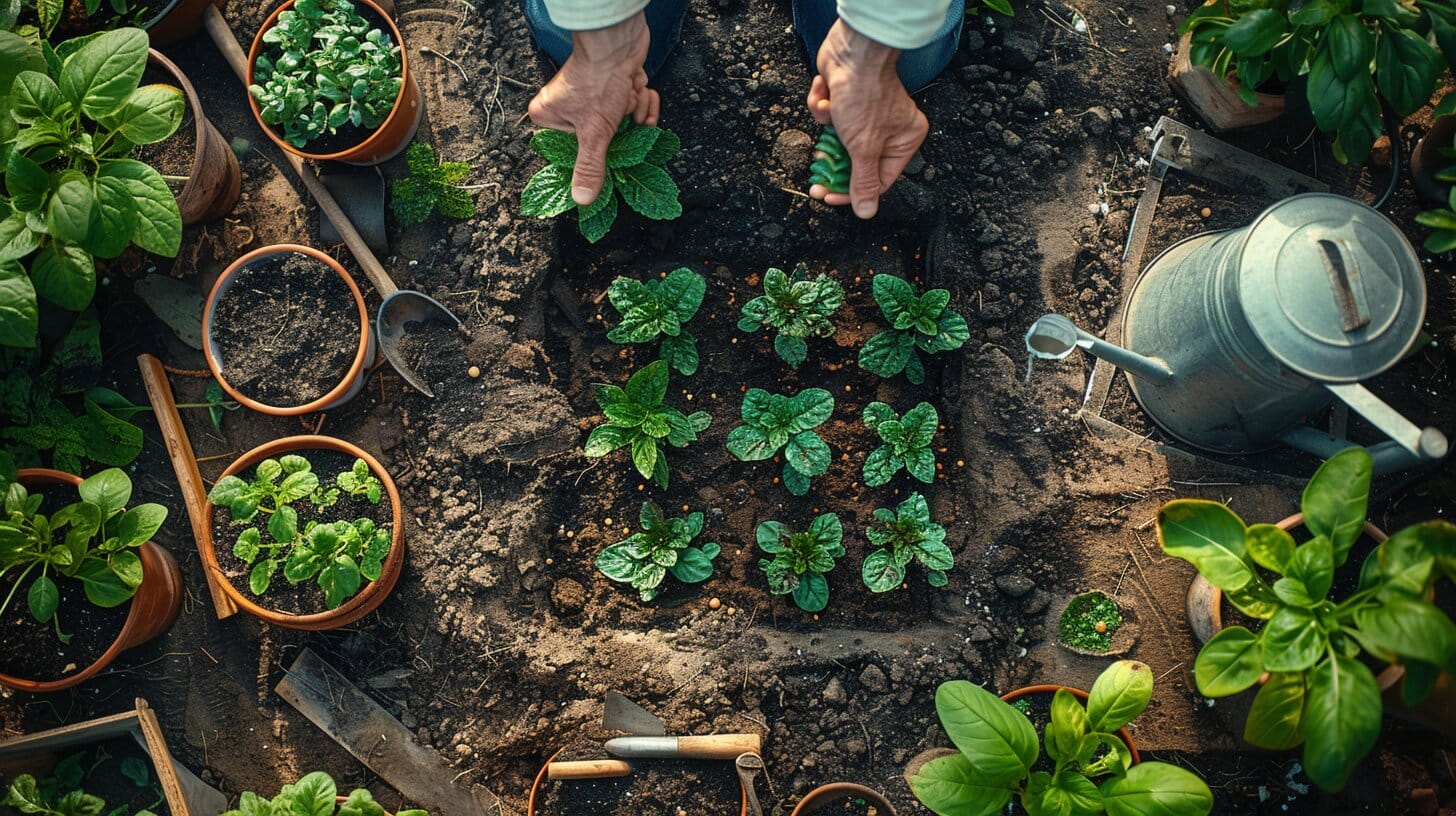 Planting luffa seeds in garden