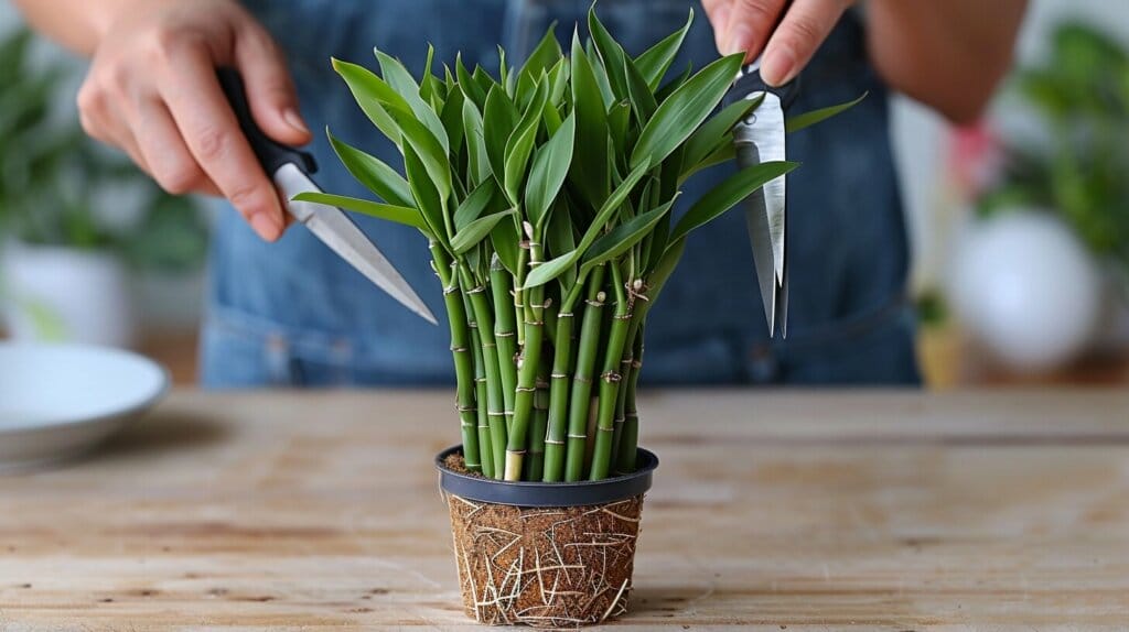 Propagating lucky bamboo stalk in water.