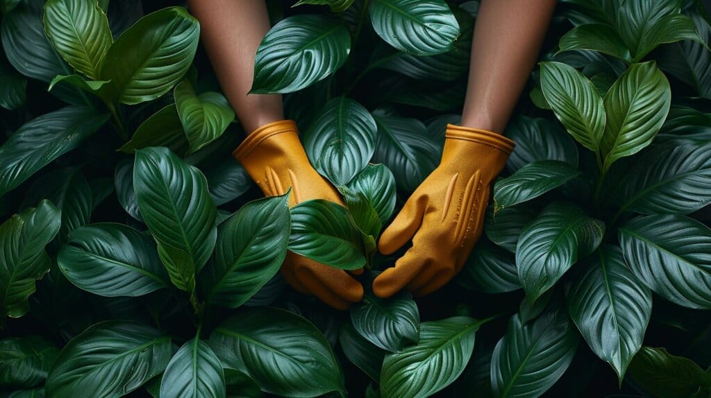 Pruning browned leaves on Peace Lily