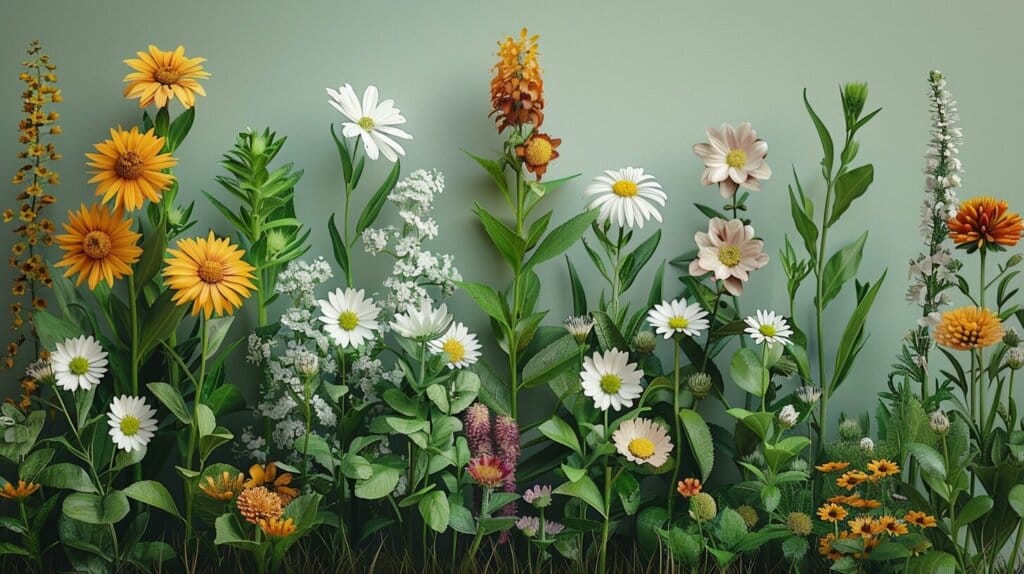 Variety of chamomile plants showcasing German and Roman types when to plant chamomile seeds