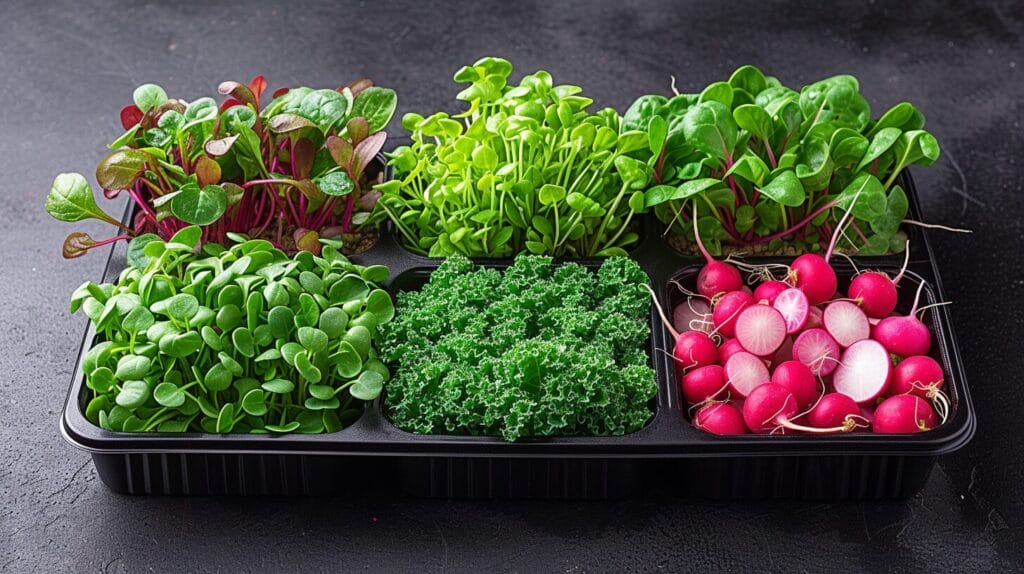 Windowsill with trays of lush, easy-to-grow, winter-sown microgreens.
