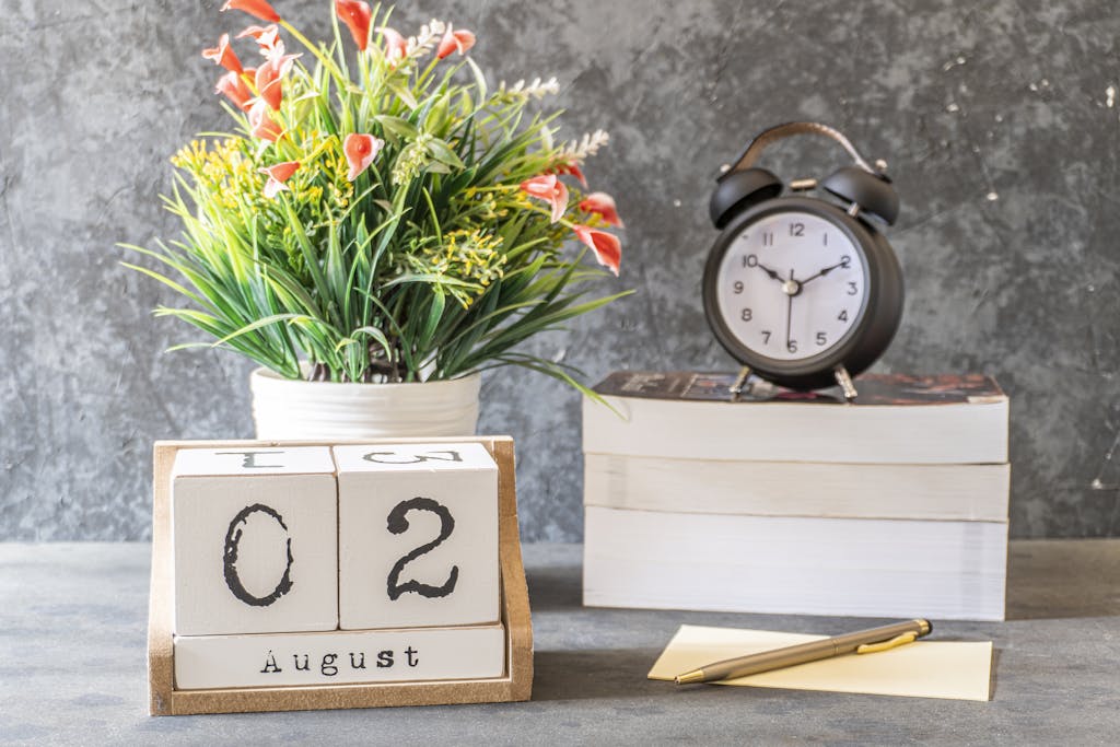 Calendar with frost dates, flowers, seed packets, and tools.